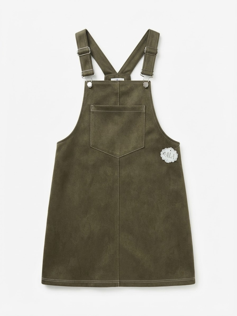 A.U.W. Olive Green Overall Pinafore Dress faux suede Size S NWT